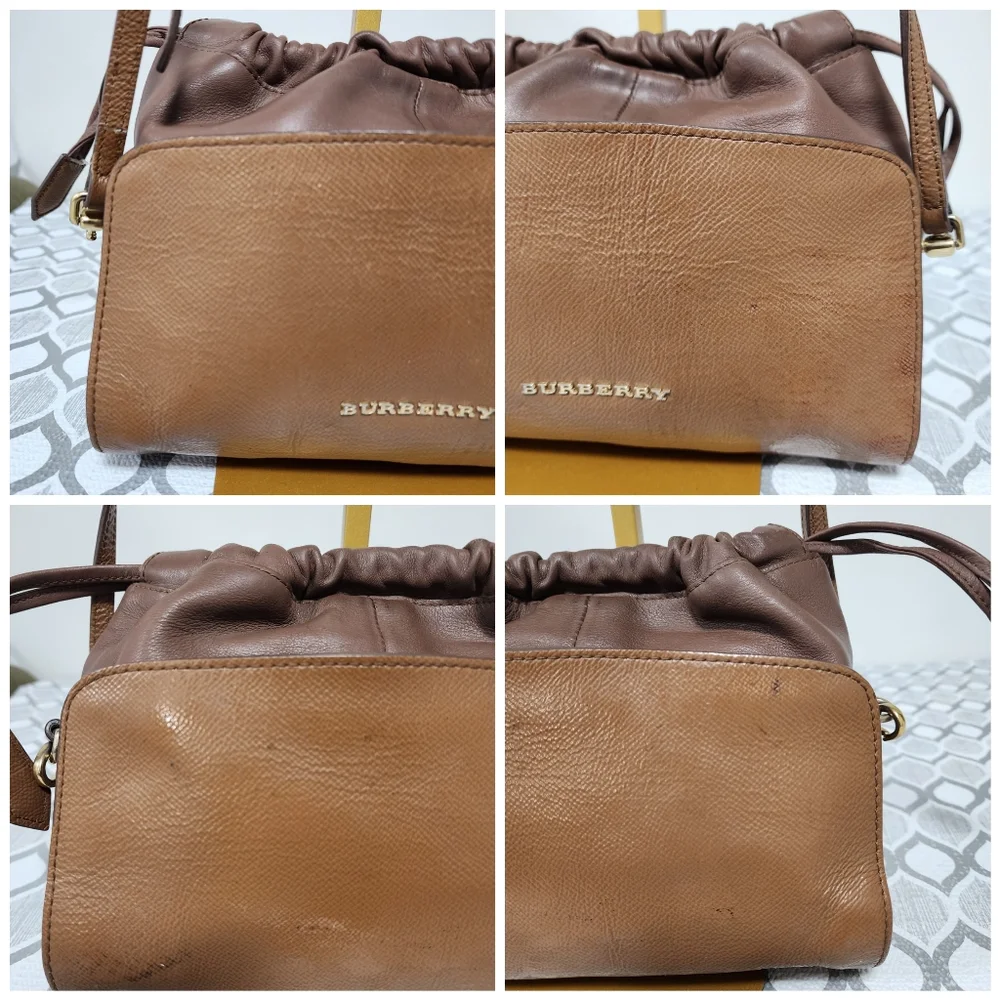 Burberry Leather Drawstring Crossbody Bag Brown